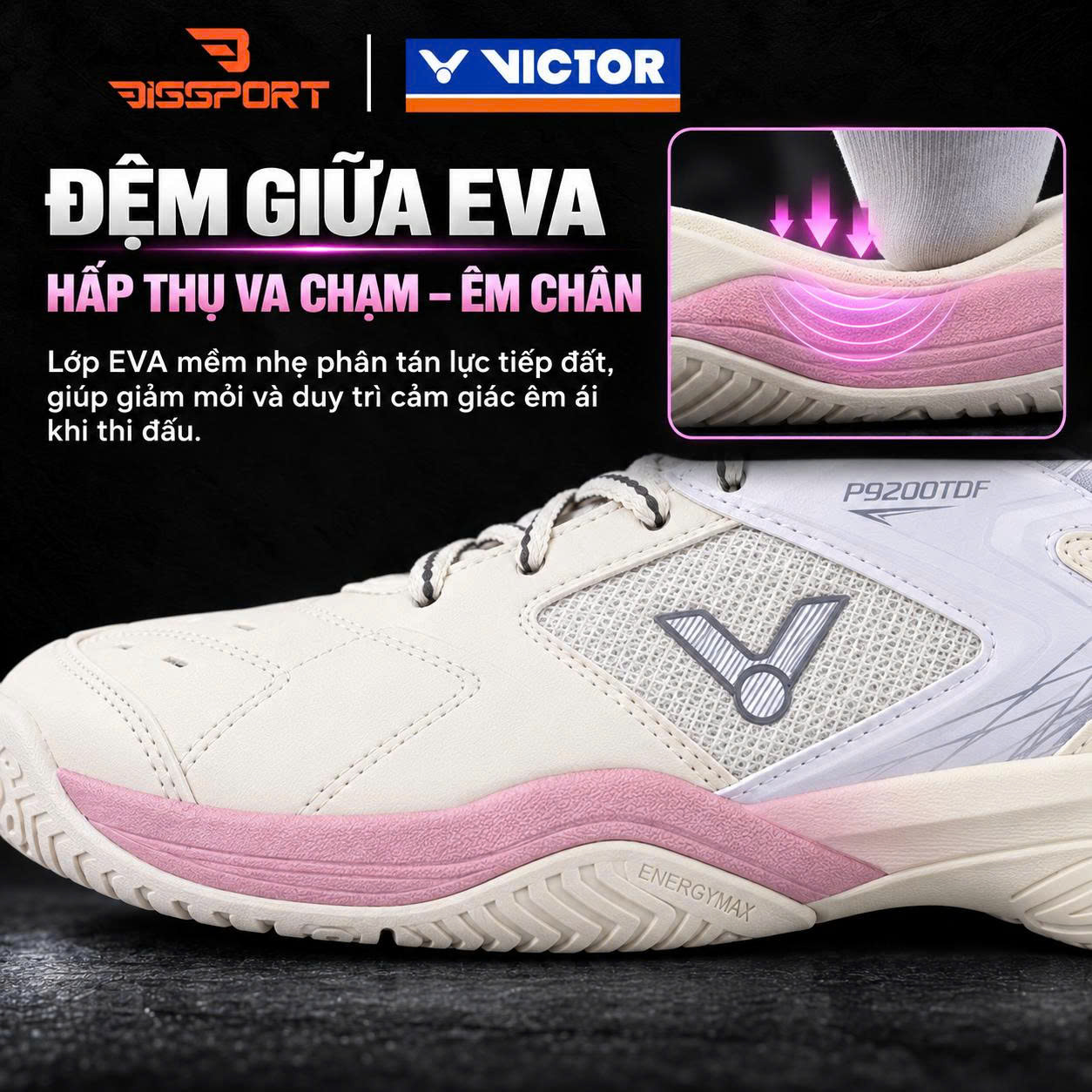 Giày Cầu Lông Victor P9200TDF/LI Chính Hãng - Trắng Tím - Form Ôm - Bám Sàn - Êm Chân - Chống Chấn - Bền Bỉ - Thoáng Khí